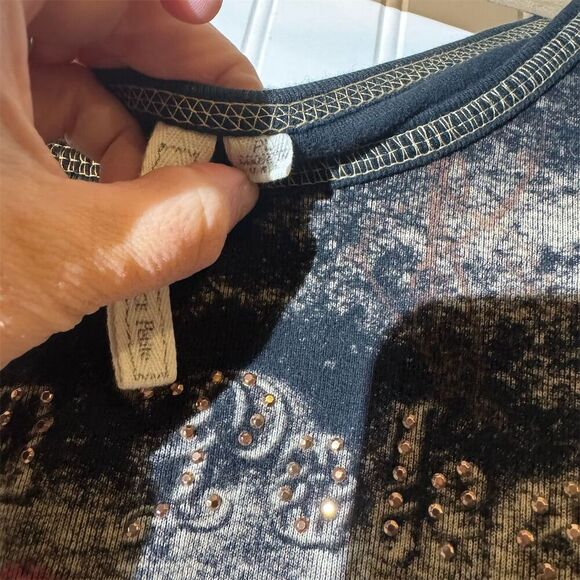 VTG Susan Lawrence Paris Y2K Distressed Graphic Tee Grunge Goth Floral Top PL - Picture 9 of 10